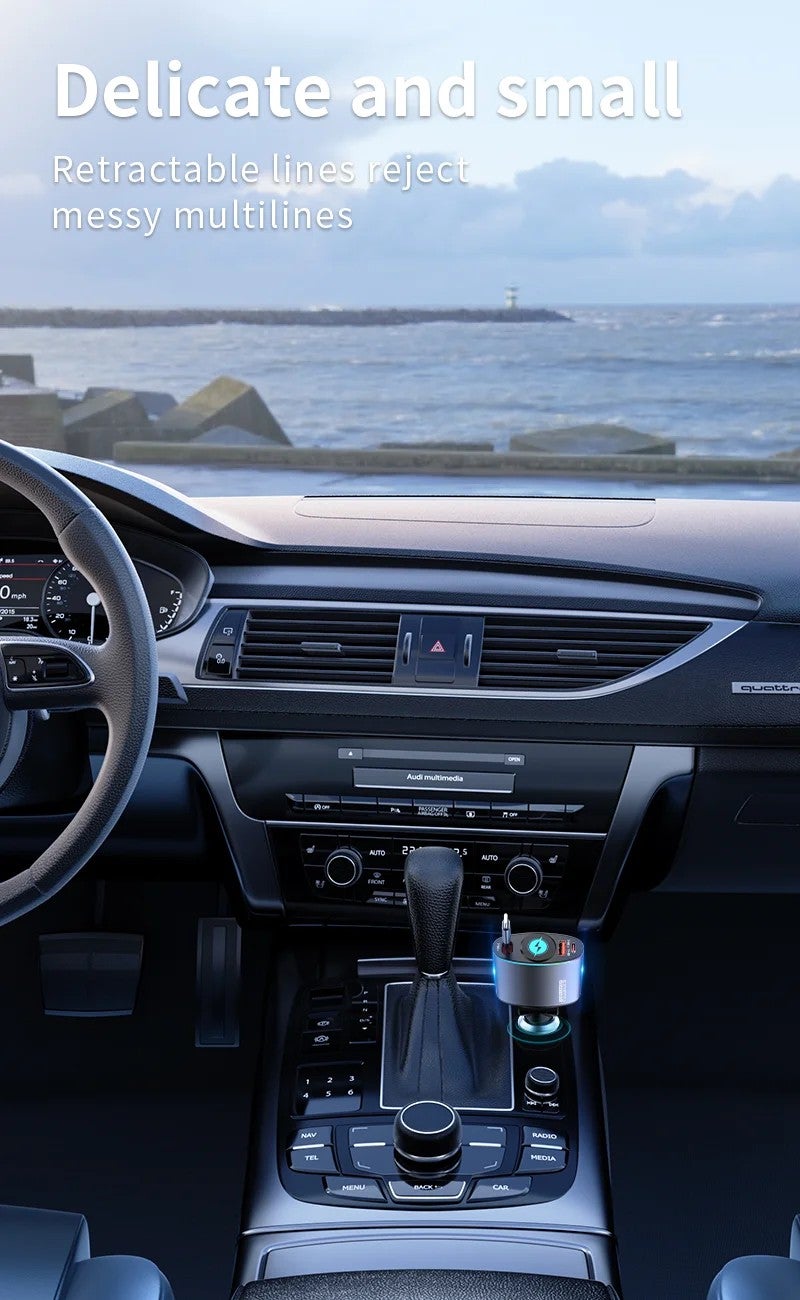 Bluejw Retractable Car Charger with Wireless Charging - Metal Fast Charging Automobile Charger - Portable Design - Image 4